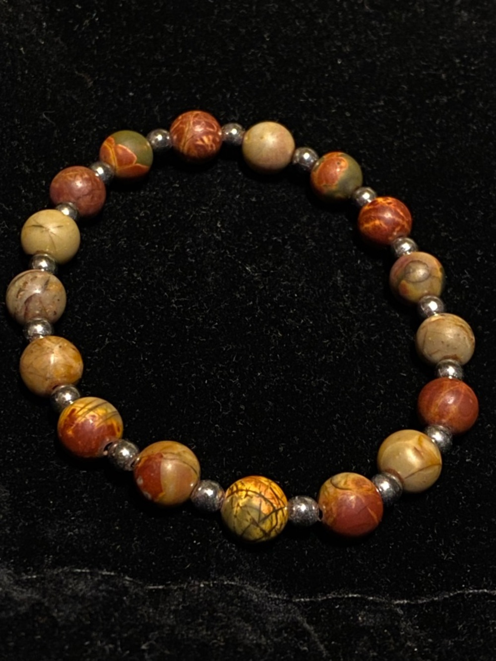 Earth-Stone & Stainless Bead Bracelet